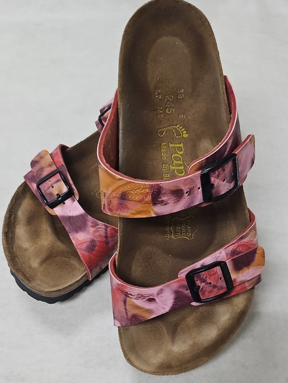 Papillio Pink and Orange Floral Double-Buckle Slide Sandals